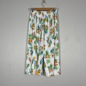 Zara Kids Tropical Print Floral Culottes Girls 9 White Green Pleated Wide Leg‎